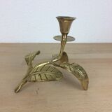 Candle holder flower leaves in golden brass