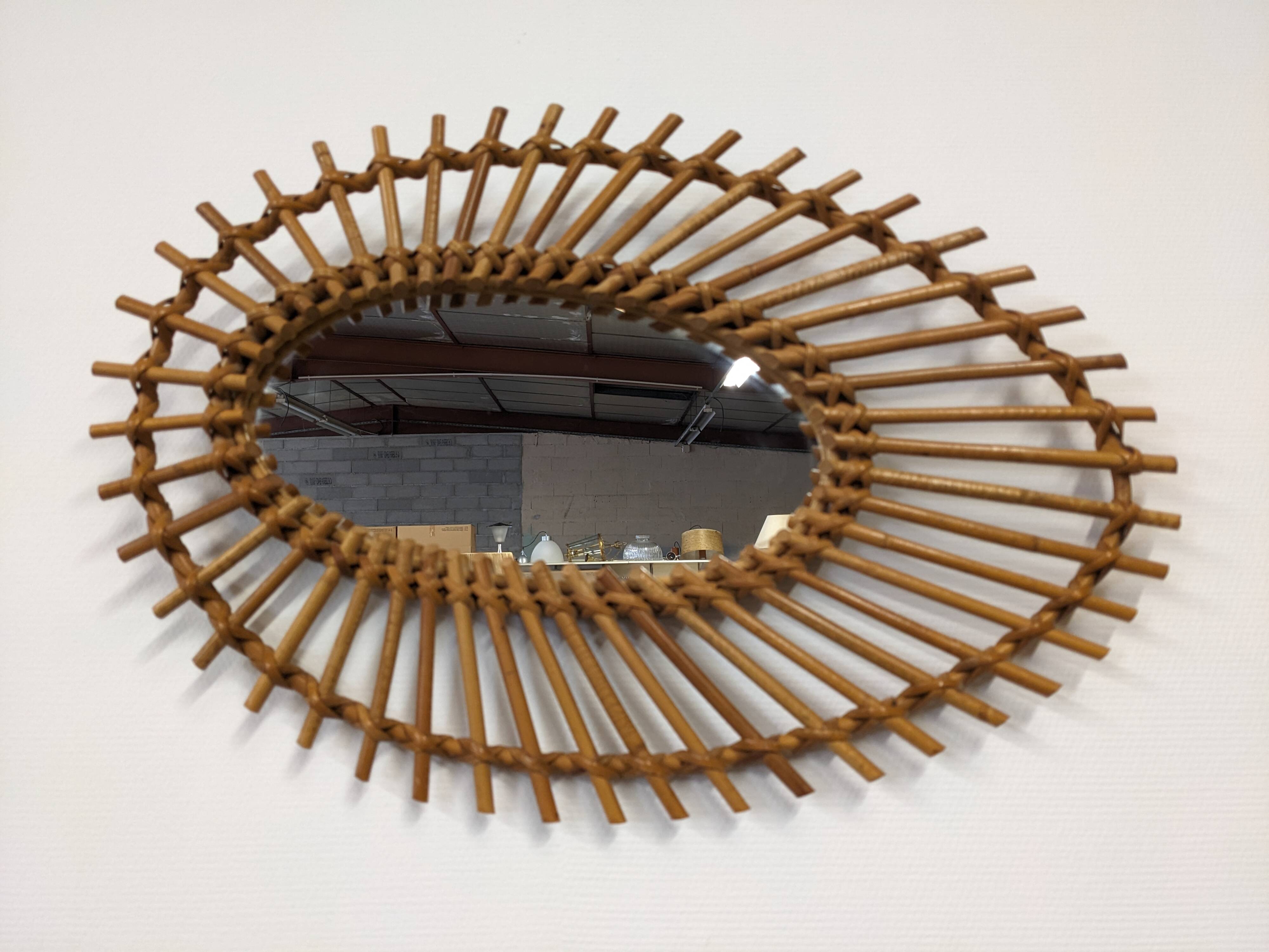 Rattan eye mirror from the 50s/60s