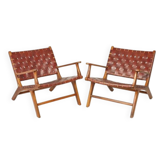 Paire de fauteuils en teck et cuir Od's Design
