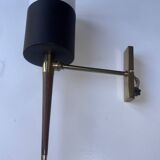 Pair of vintage arlus wall lights – black metal, brass, opaline glass & wood –