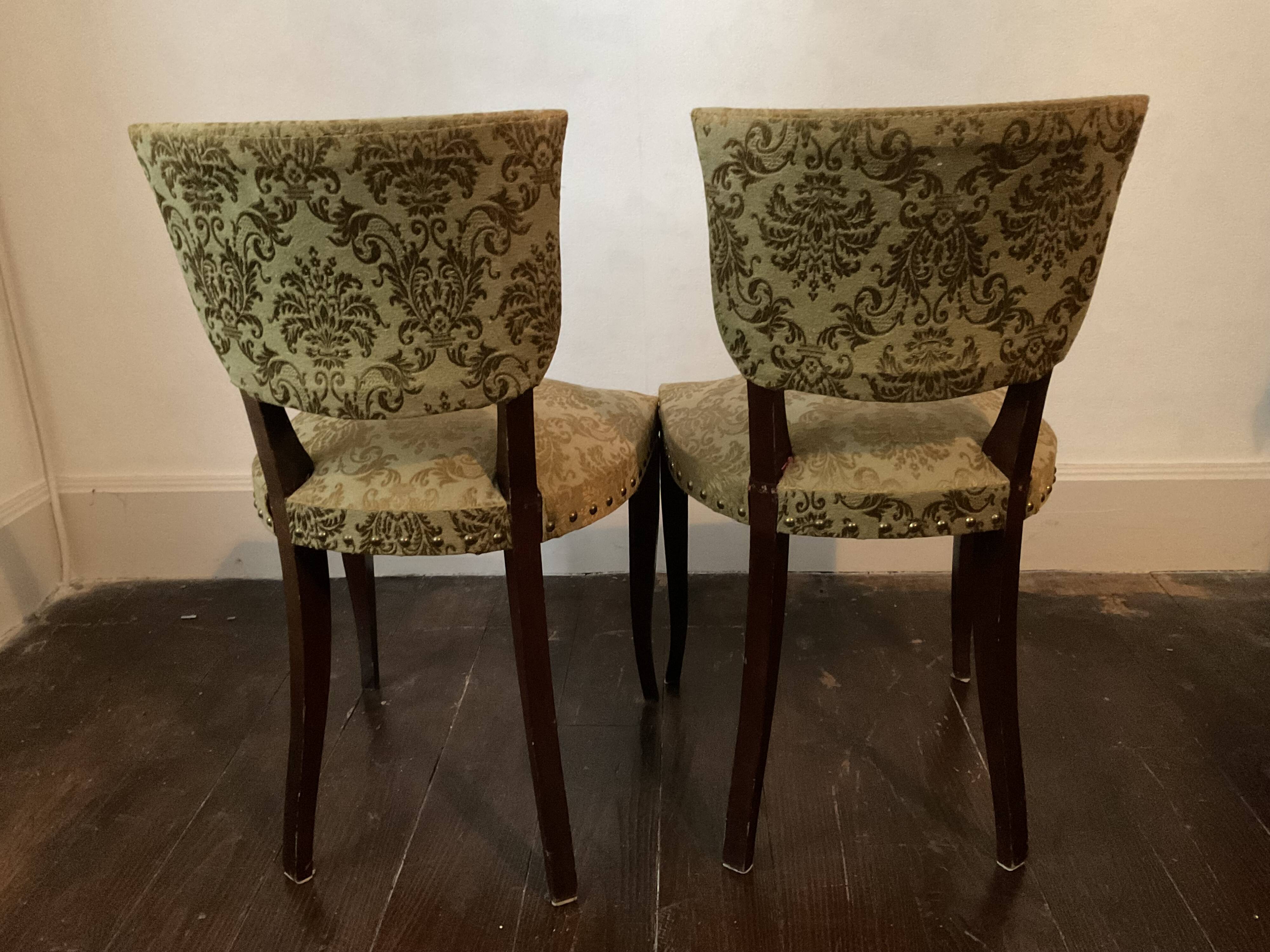 Pair of 60s bridge style velvet chairs