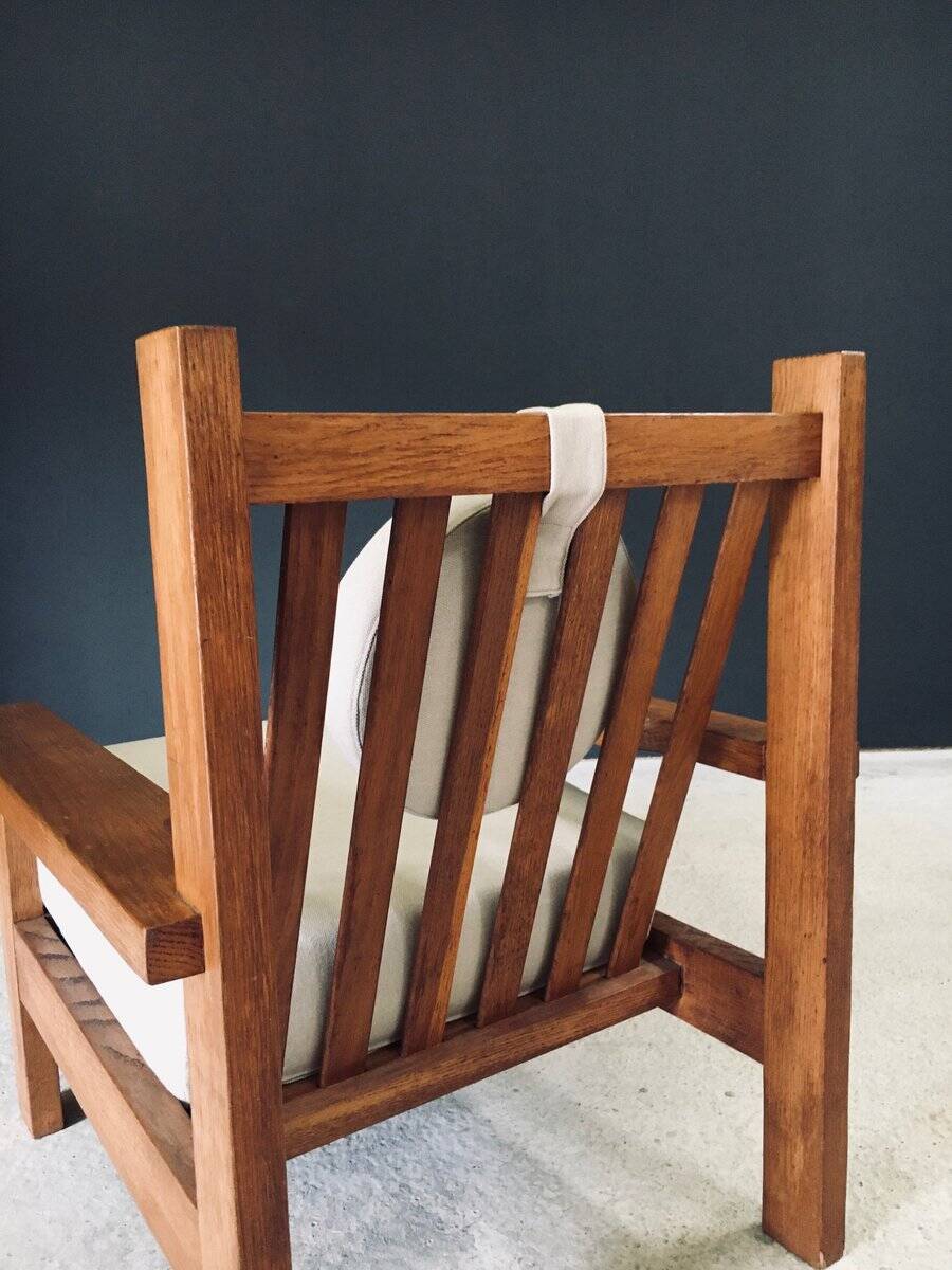 Brutalist Square Oak Lounge Chair, Belgium, 1950s