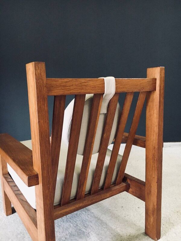 Brutalist Square Oak Lounge Chair, Belgium, 1950s