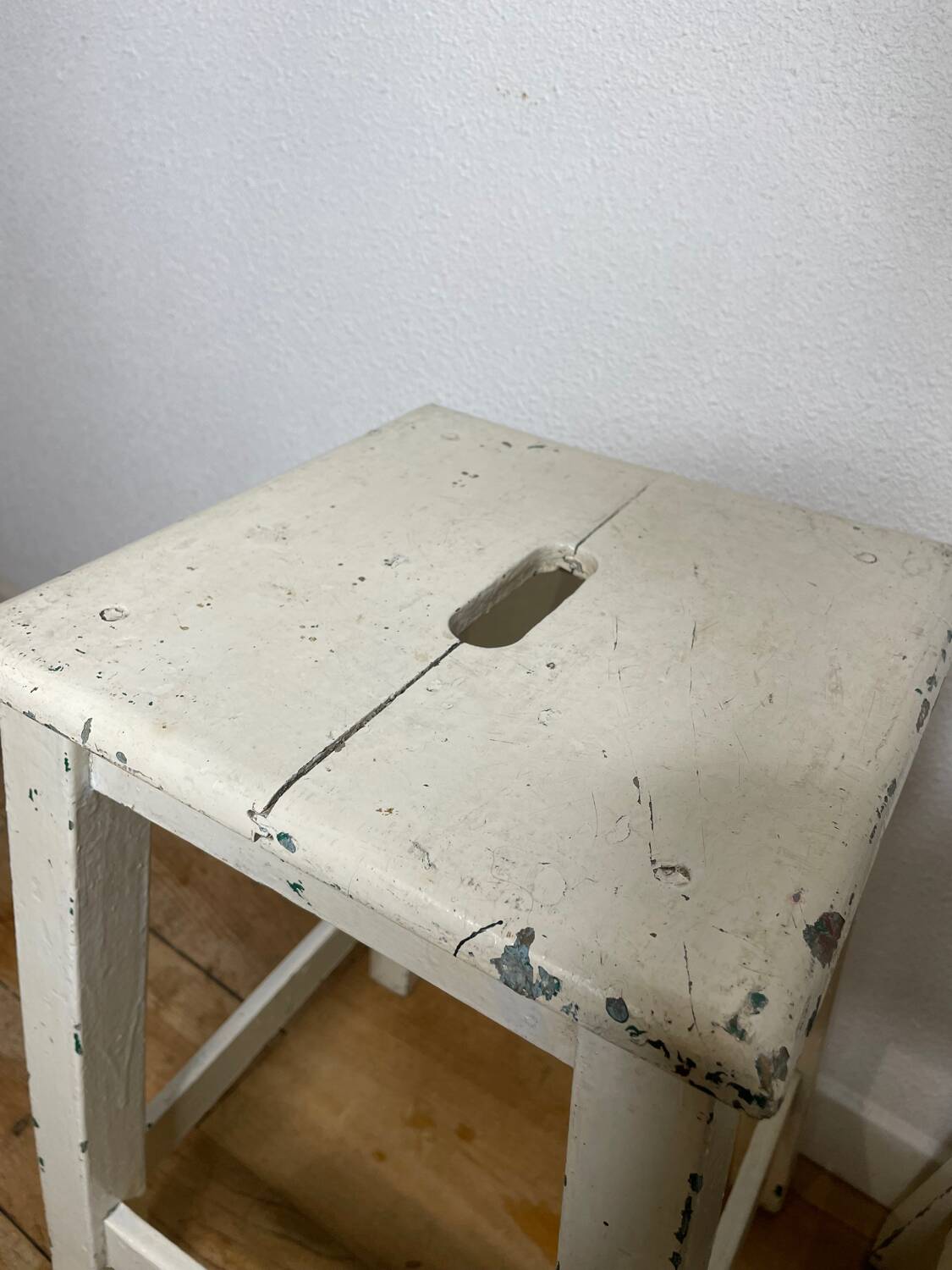 Pair of vintage cream stools in painted wood