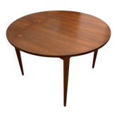 Scandinavian design round teak extendable table with extension.
