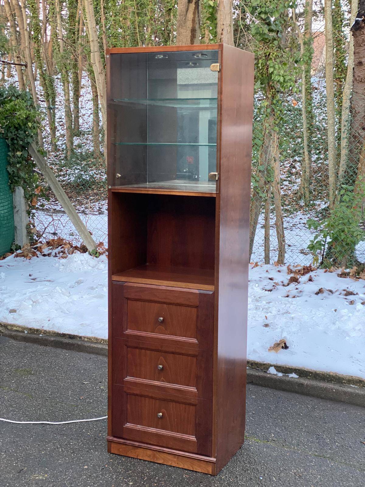 1970s wooden Scandinavian display cabinet with lighting