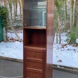 1970s wooden Scandinavian display cabinet with lighting