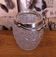 Vintage French barrel-style cut glass ice bucket, decorative metal handle 4506