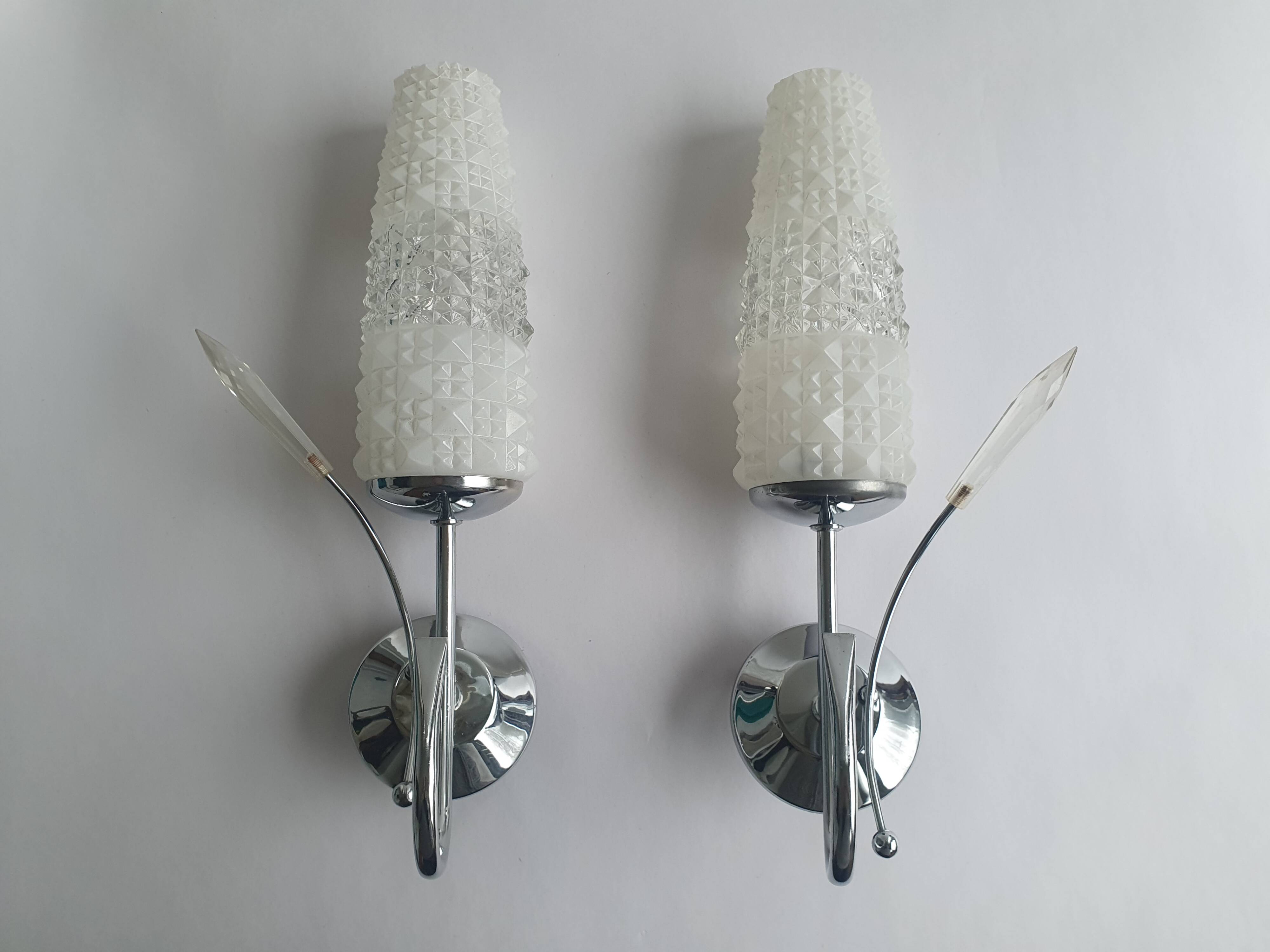 Pair of vintage tulip shaped globe chrome wall sconces