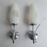 Pair of vintage tulip shaped globe chrome wall sconces