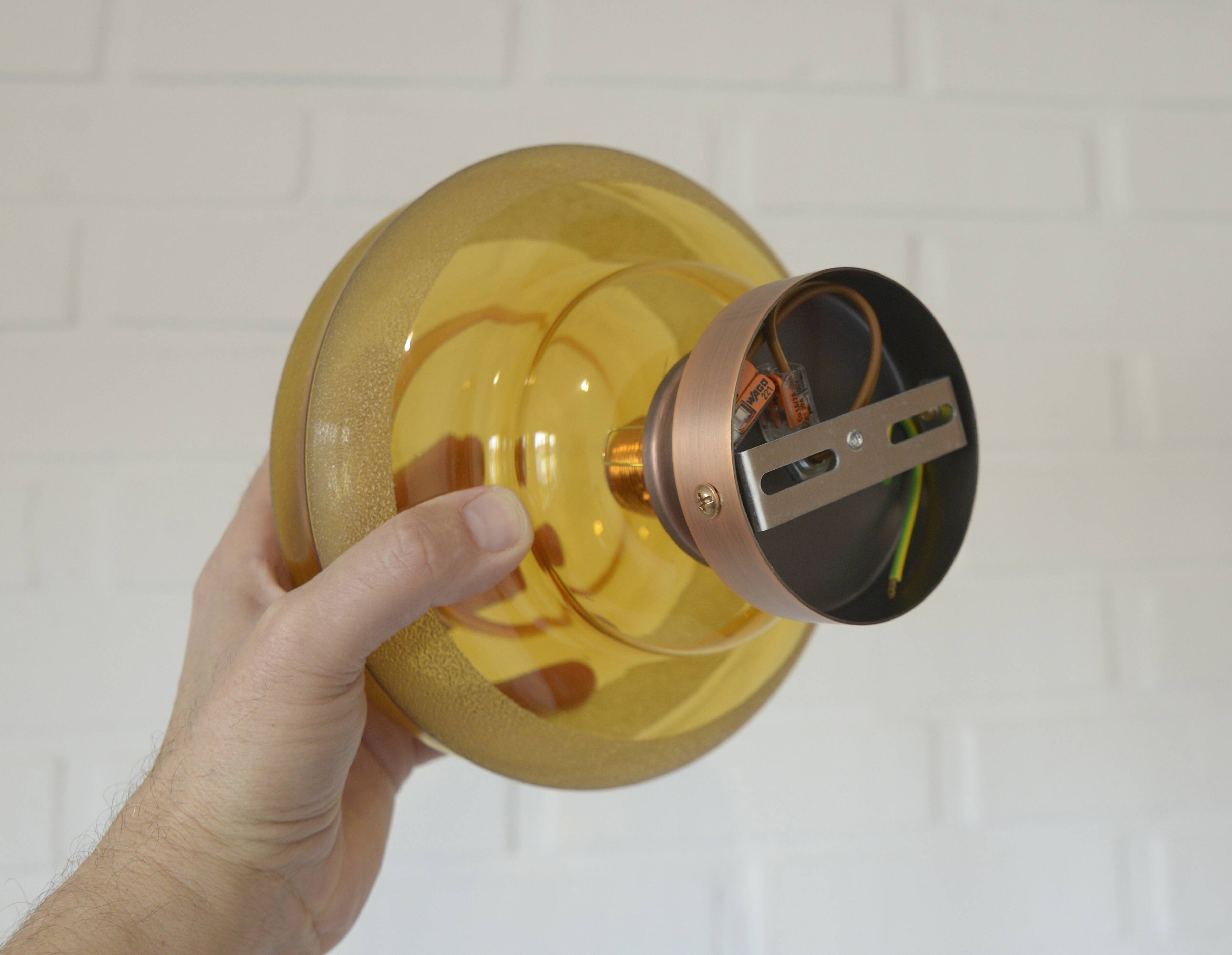 1 of 2 hand blown amber glass ceiling lights / redesign vintage wall lamps