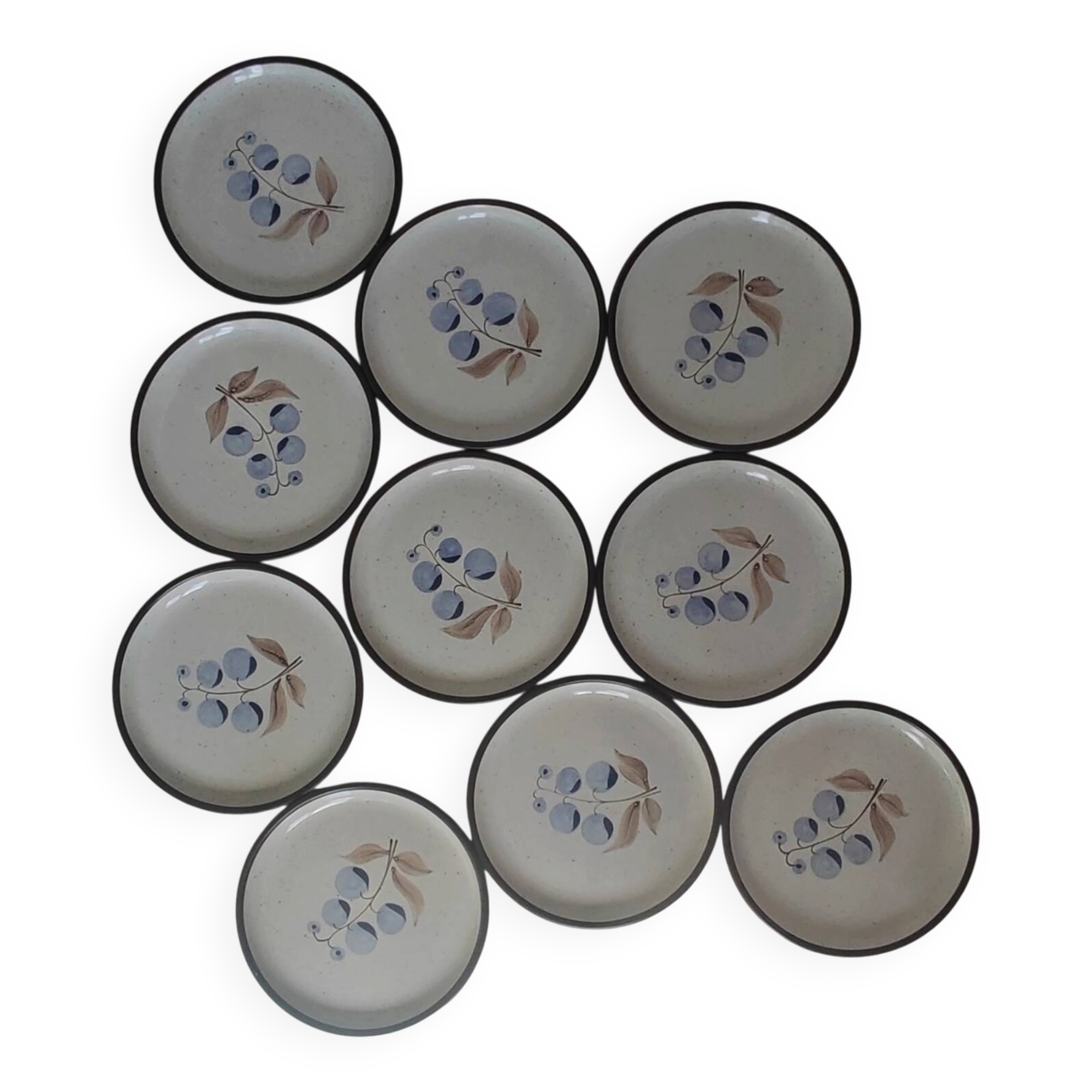 Vintage stoneware plates illustration of currants hand-painted