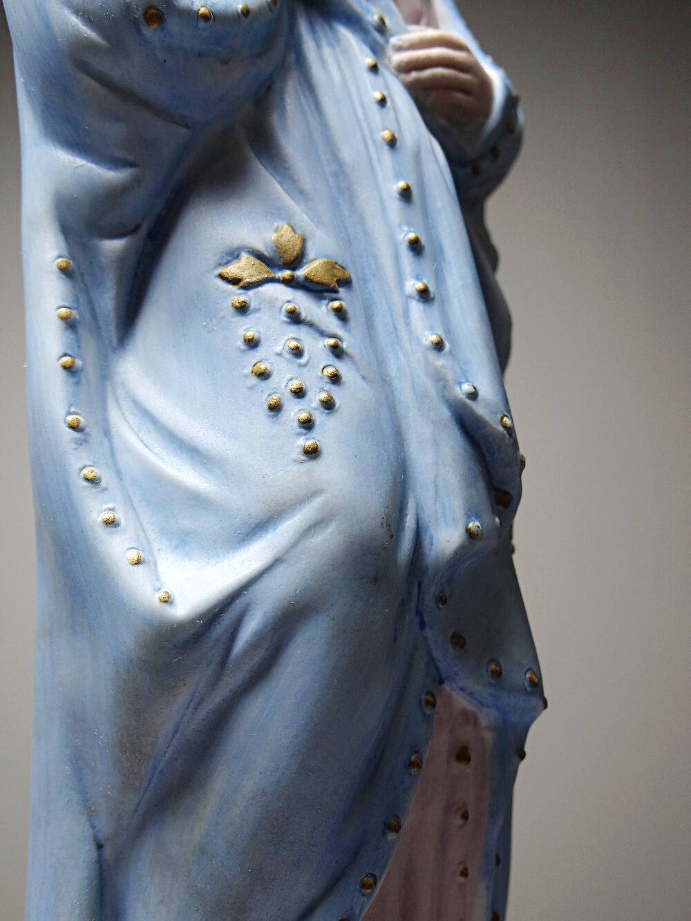Grande Sainte Vierge au Sacré Coeur en biscuit polychrome ancienne