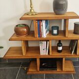 Low solid oak shelf, brutalist style, 60s