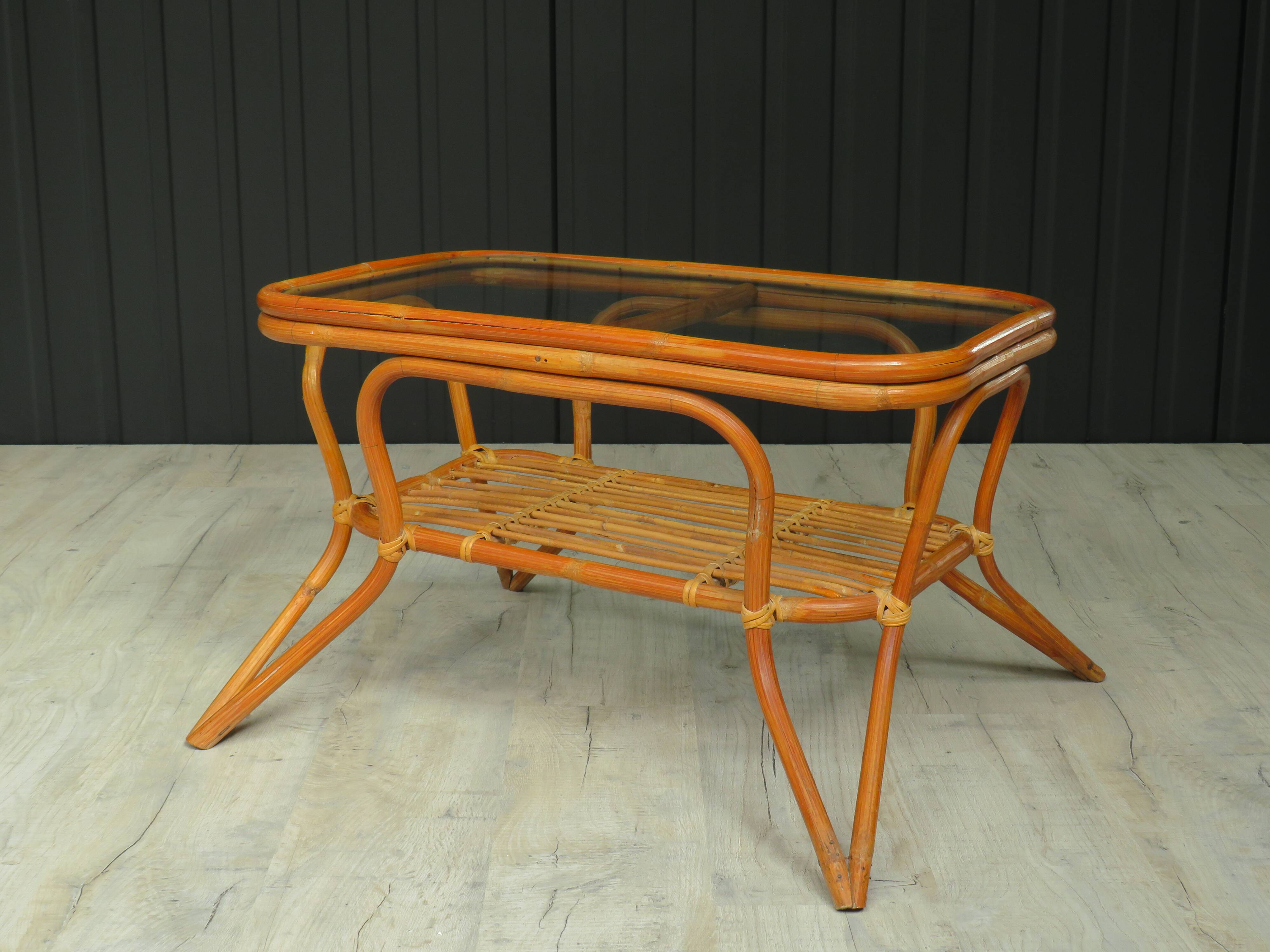 Rattan and glass coffee table