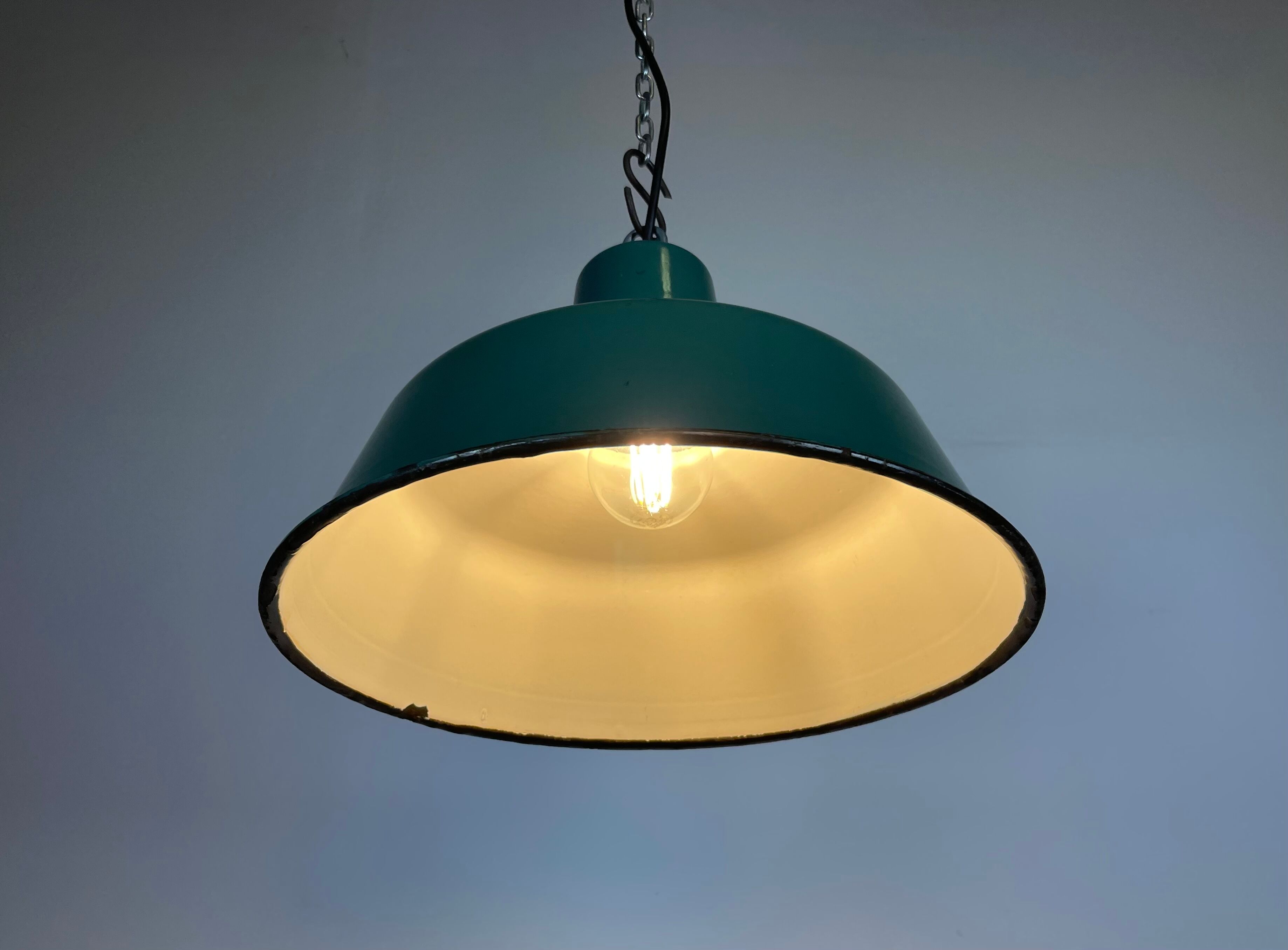 Industrial Green Enamel Pendant Lamp, 1960s