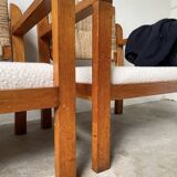 Pair of oak and straw armchairs, reconstruction style