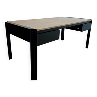 Italian design postmodern desk in metal and vintage 80s travertine top