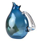 Pichet en verre soufflé à la main unique signé par un artisan du XXe siècle – Bleu vif