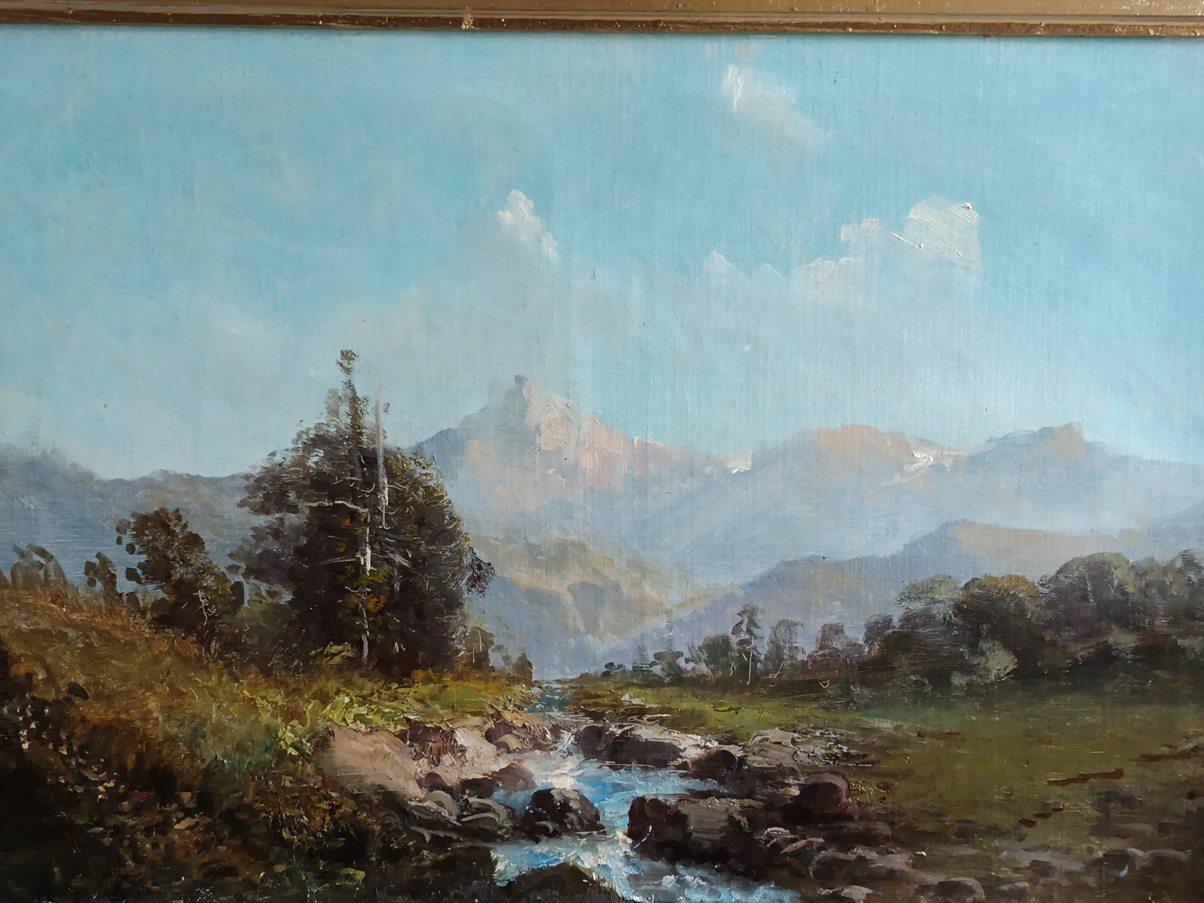 oil on canvas 19th century landscape of the Pyrenees by Alfred Godchaux