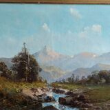 oil on canvas 19th century landscape of the Pyrenees by Alfred Godchaux