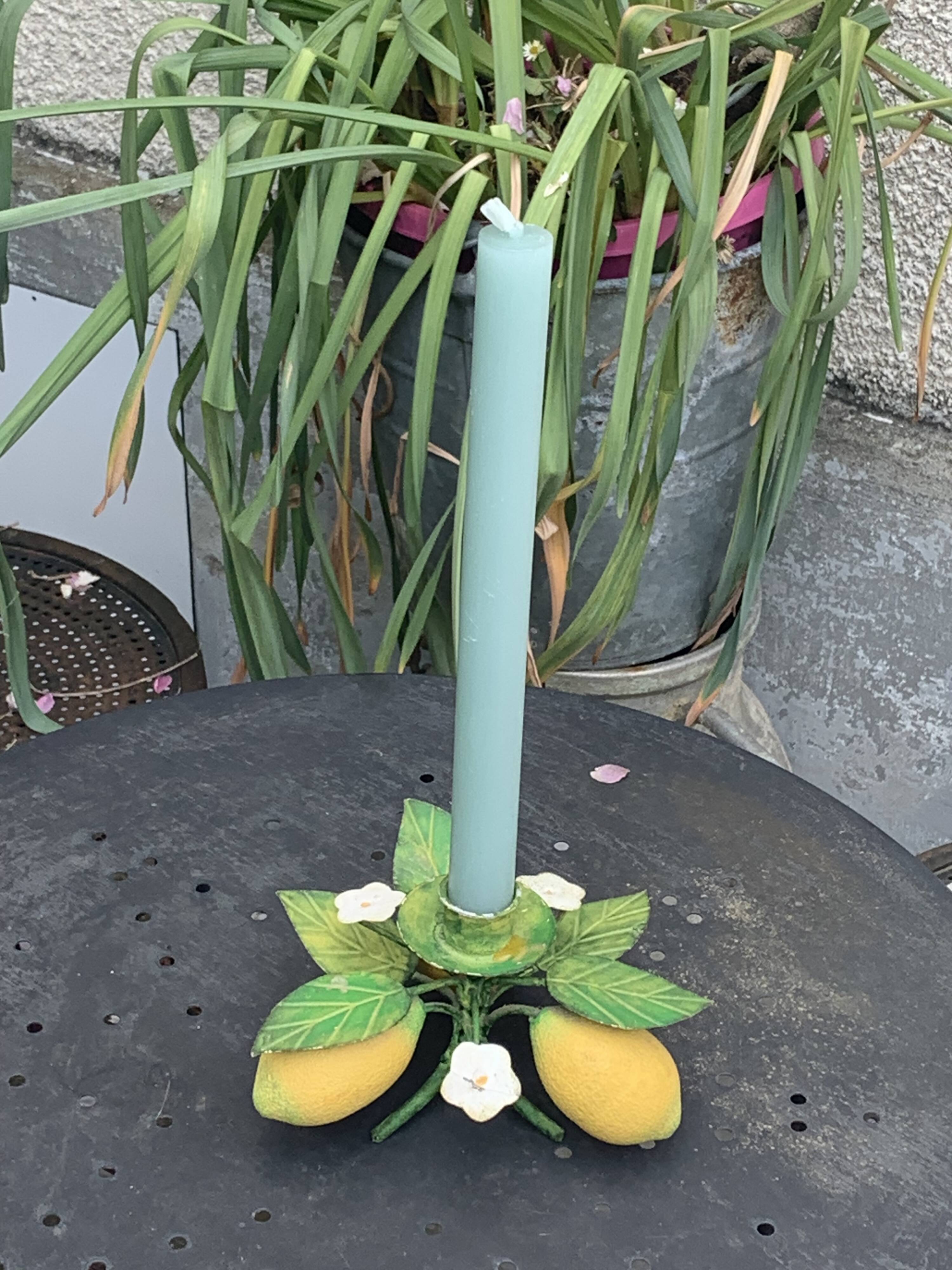 Metal candle holder vintage lemons