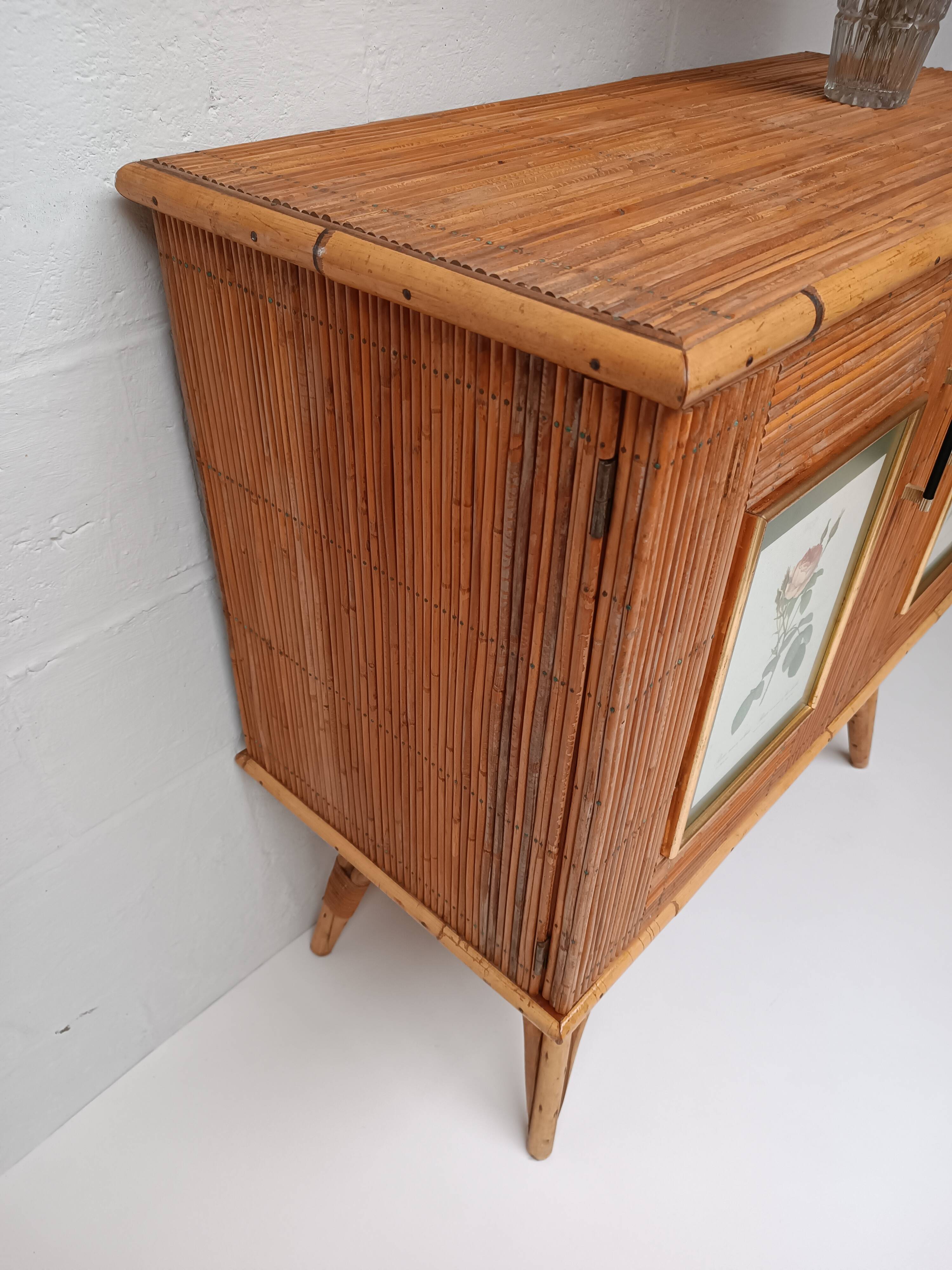 Buffet bambou refendu et rotin années 50/60