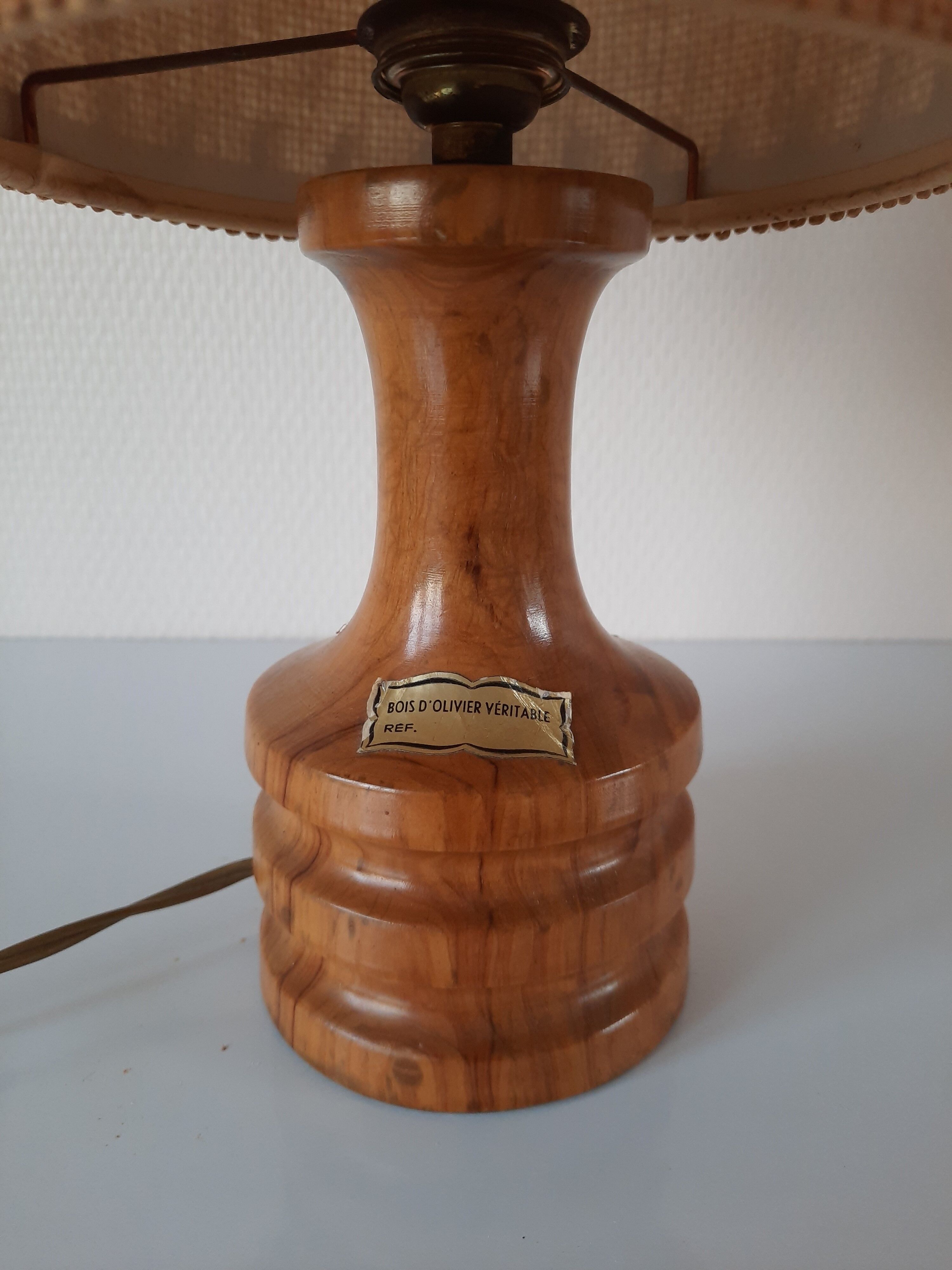 70s olive wood bedside lamp