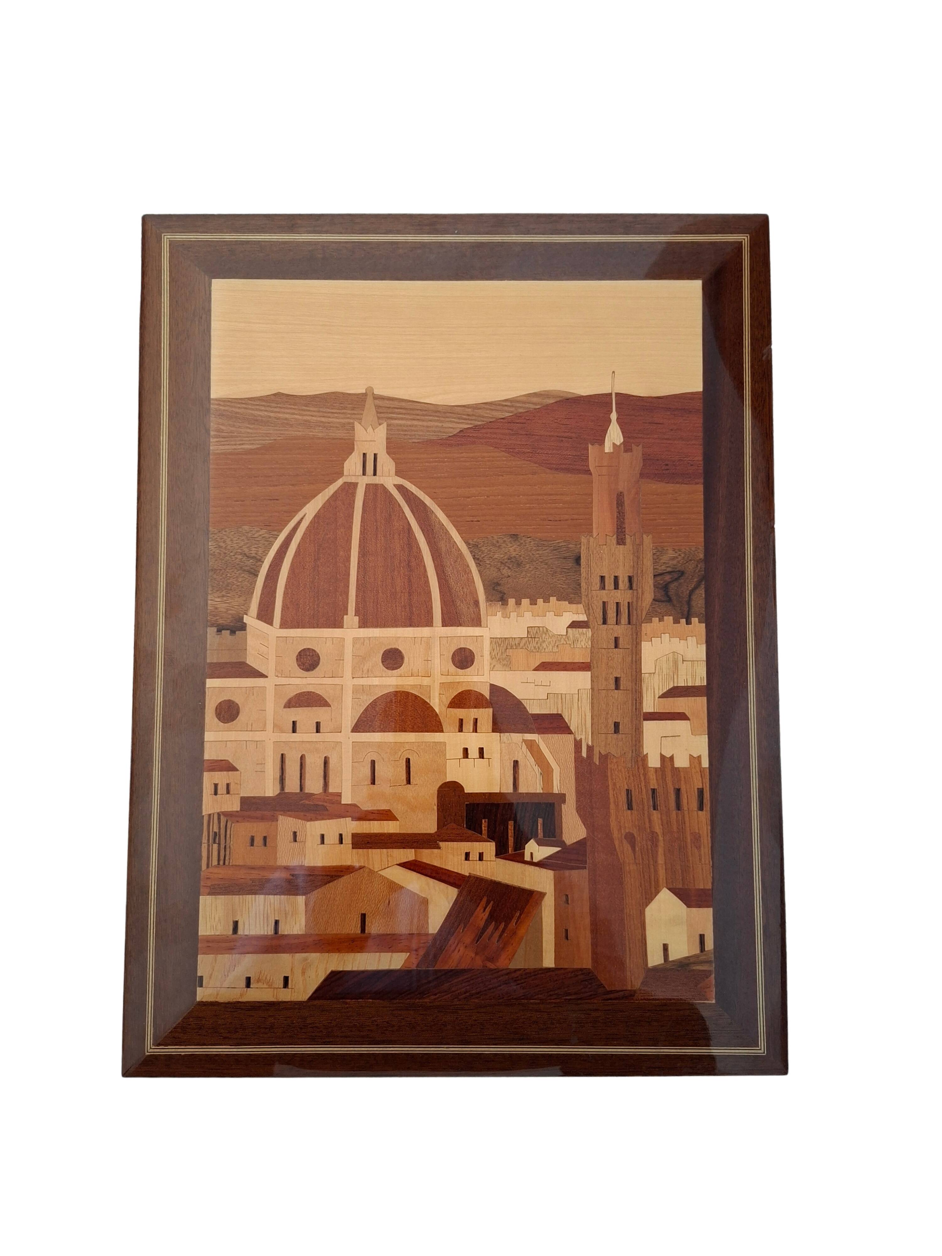 Quadro Intarsio Ligneo Artigianale Panorama Firenze (Cupola Brunelleschi)