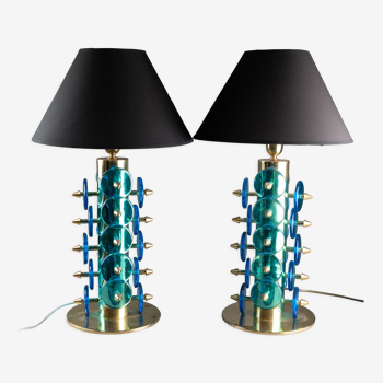 Paire de lampes en verre Murano bleu, XXe siècle