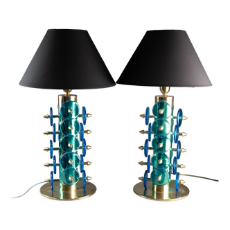 Pair of blue Murano glass lamps, twentieth century