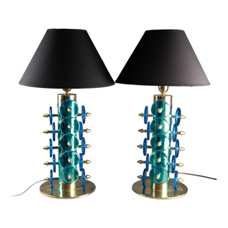 Paire de lampes en verre Murano bleu, XXe siècle