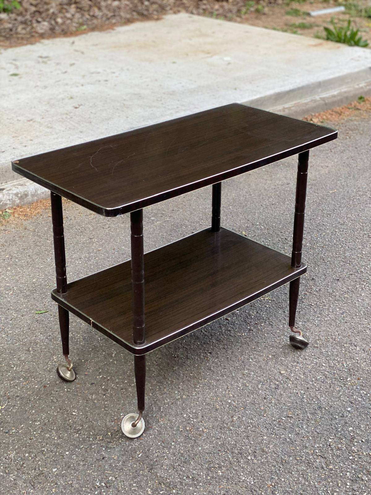 Double-tray rosewood serving trolley on casters 83cm