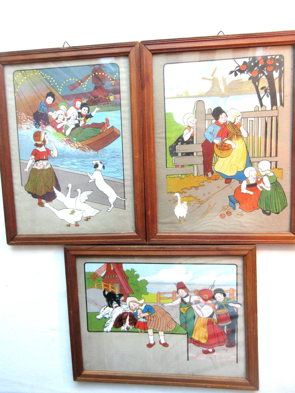 Framed engraving: The Children of Holland, Dog and Cat