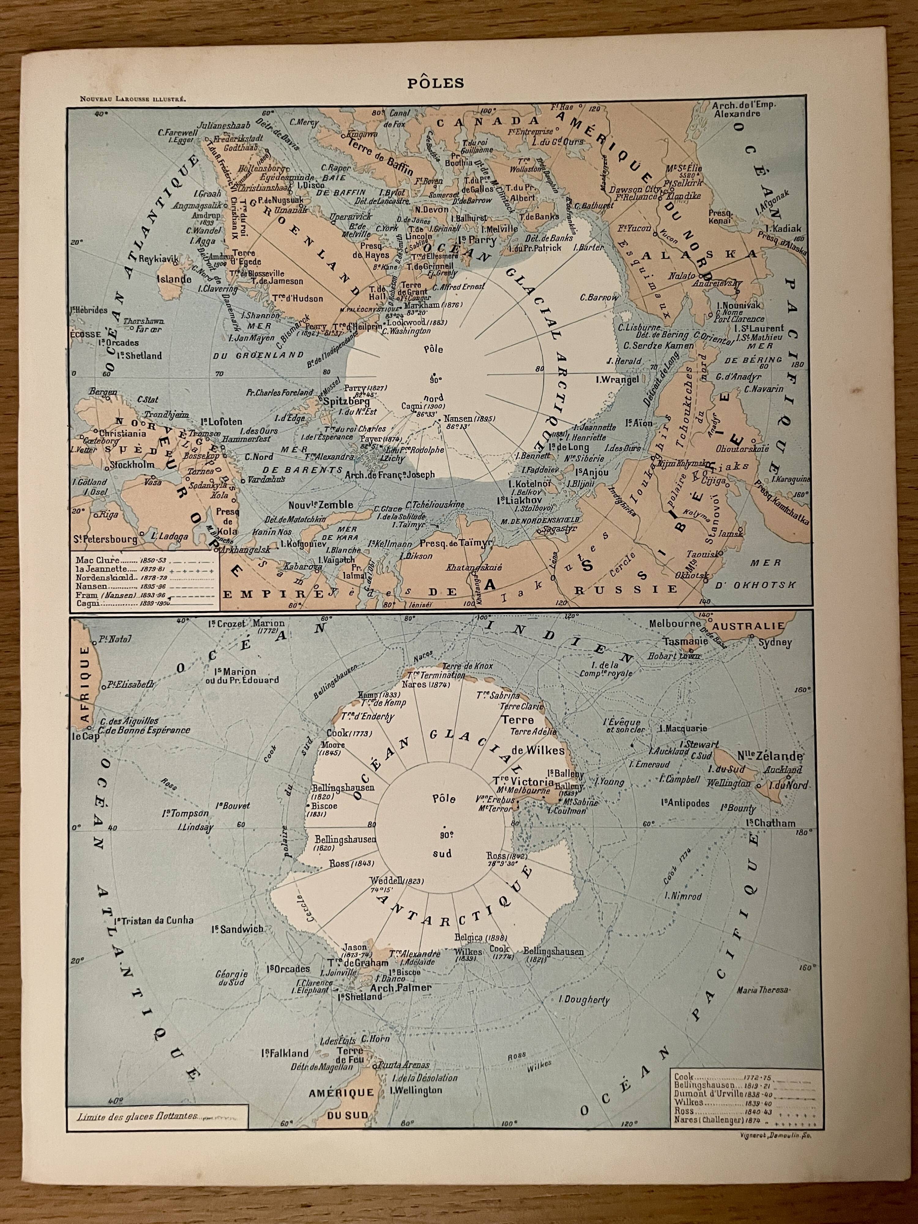 Lithograph map on the poles - 1900
