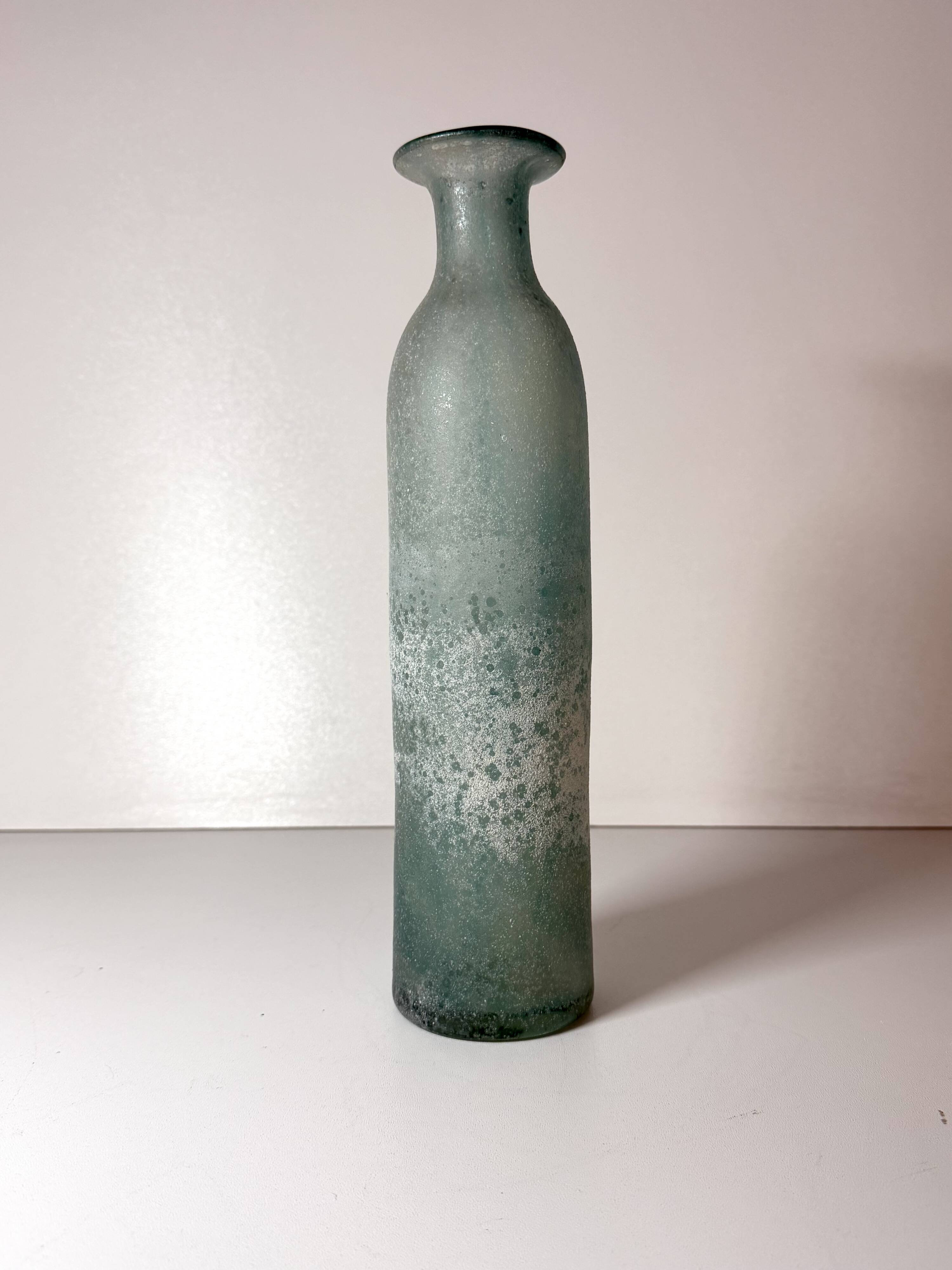 Teal Scavo Glass Bottle Vase attr. to Gino Cenedese, Italy