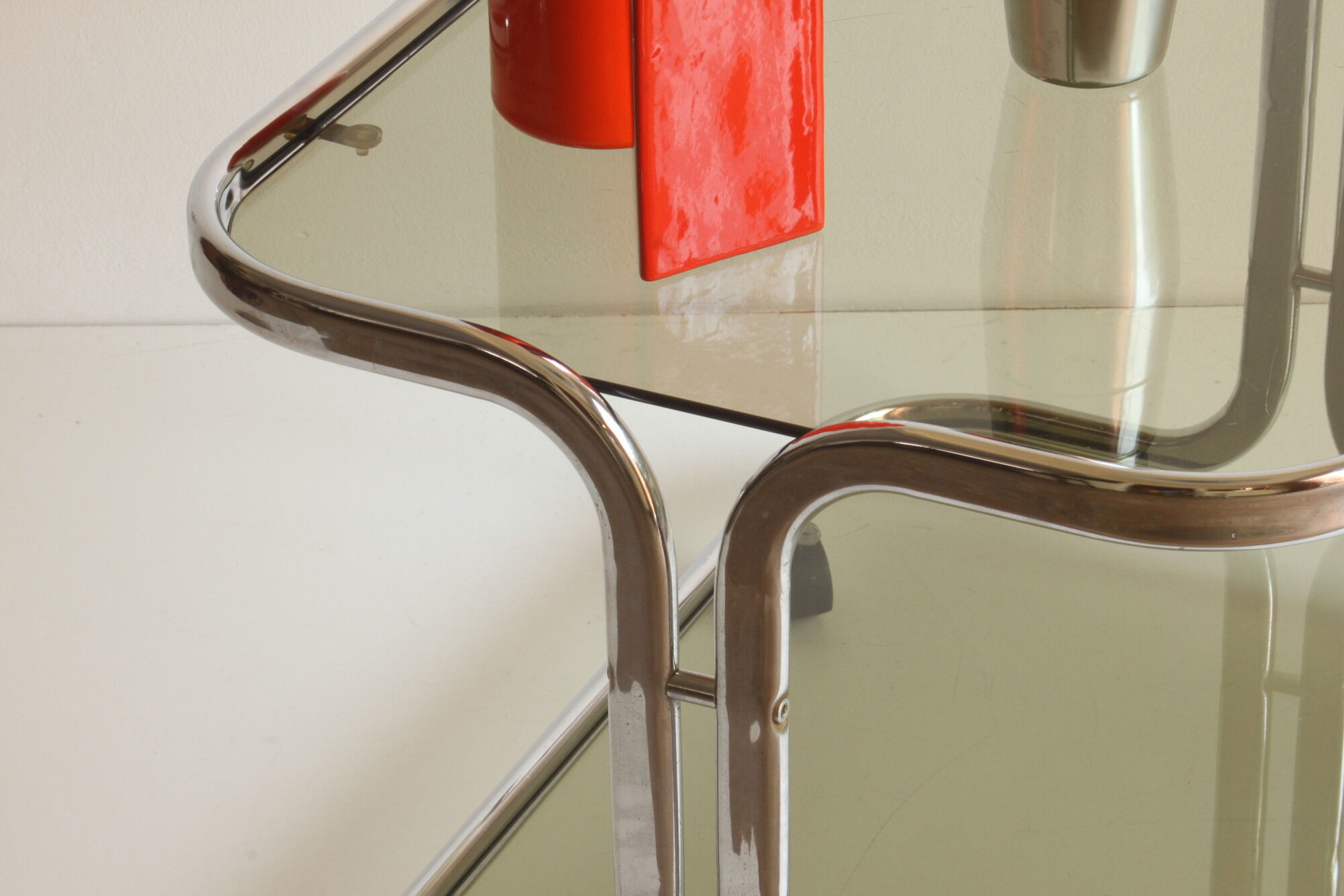 Chrome and smoked glass vintage bar cart trolley, 1970s.