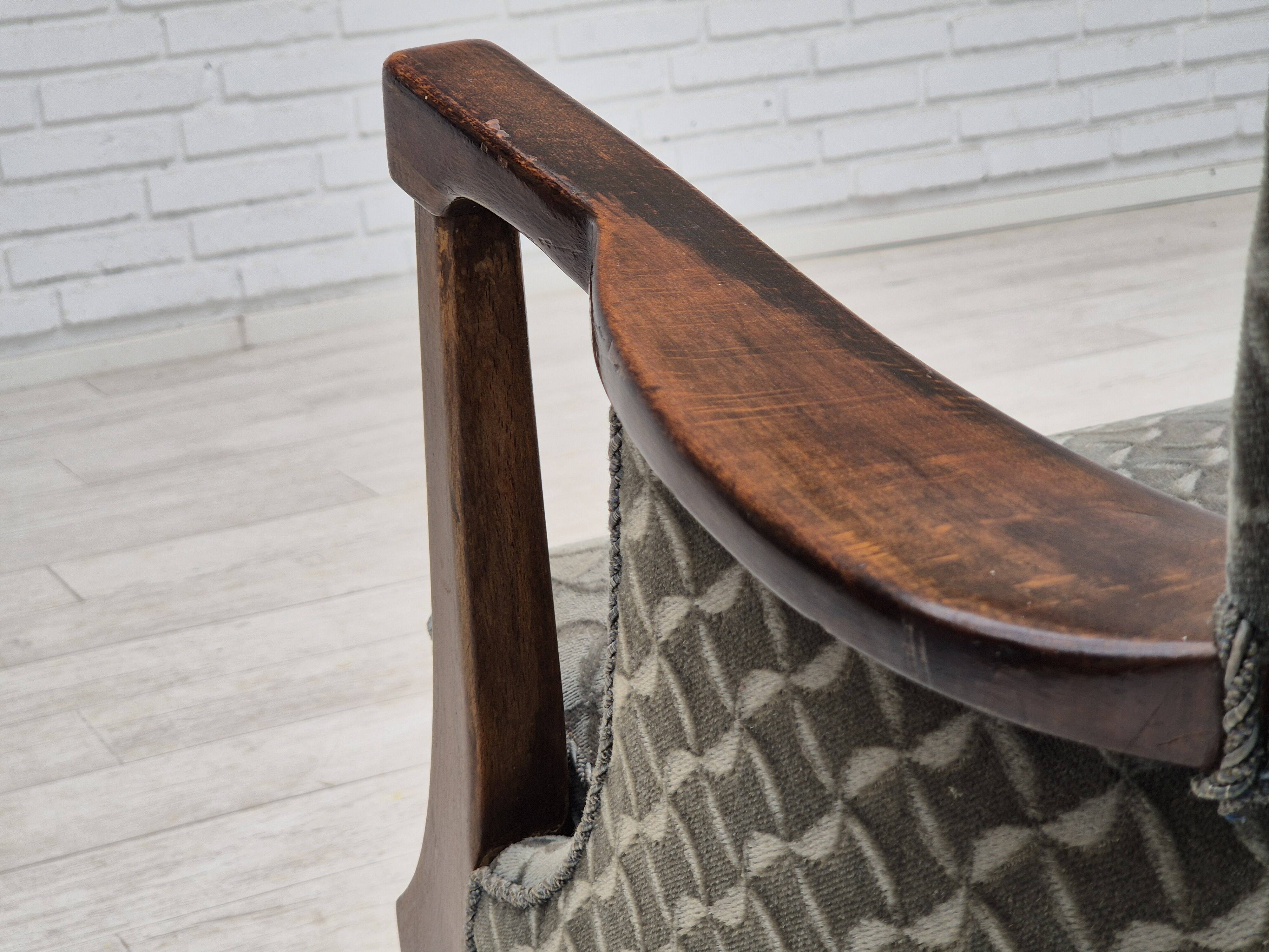 1960s, Danish armchair, original very good condition, furniture velour, beech wood,