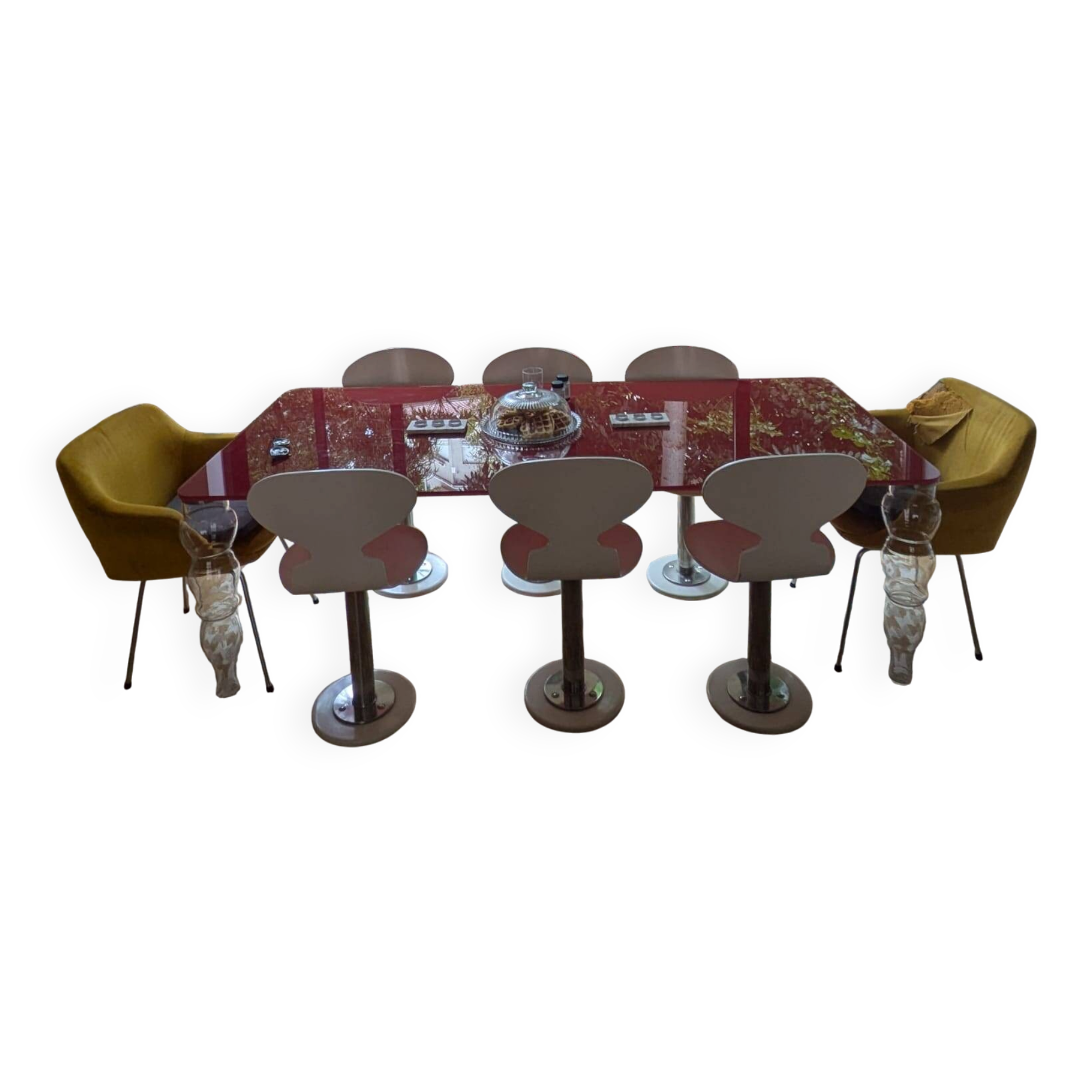Table post-modern glass Italia POS02 red top