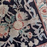 Tapis vintage fait main Tabriz – 48 x 64 cm – Noir & Motif Jardin - 1C971