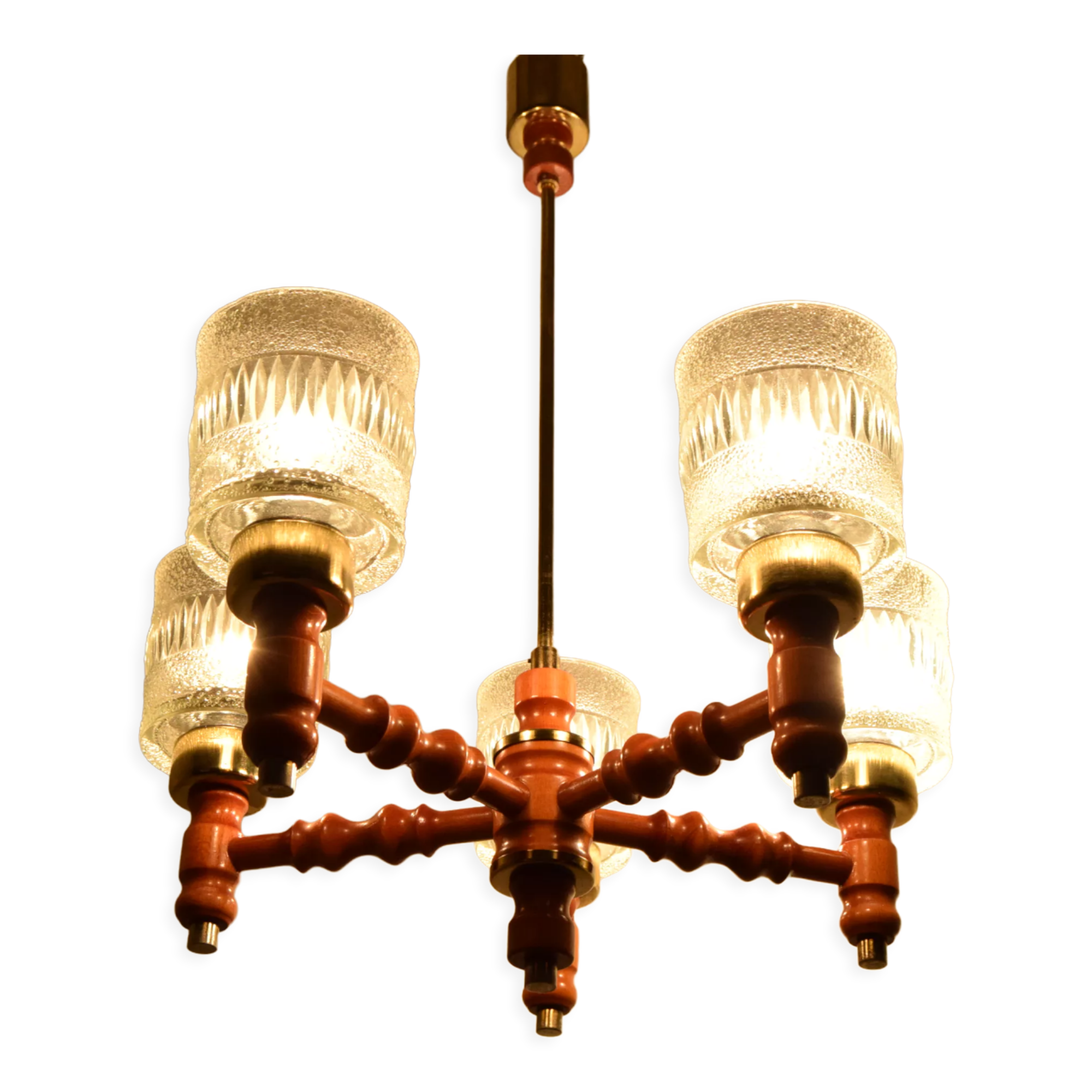 Mid-century Wood Chandelier by Instala Jilove u Decina,1960's