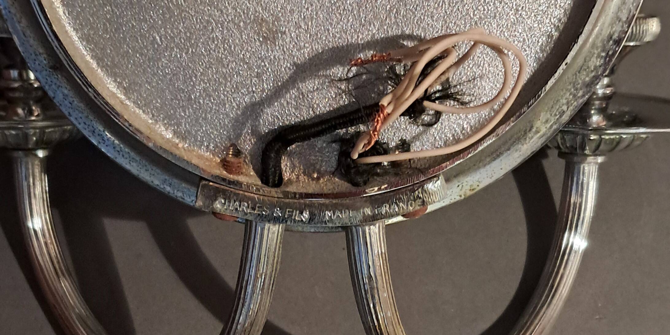 Pair of two-armed silver-plated bronze wall lights from Maison Charles, 1960.