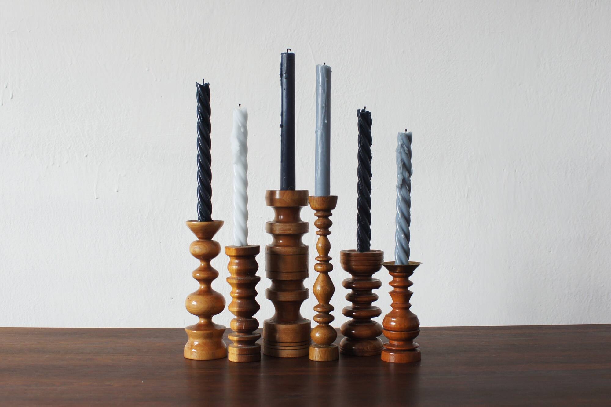 Scandinavian Wooden Candleholders, Set of 6