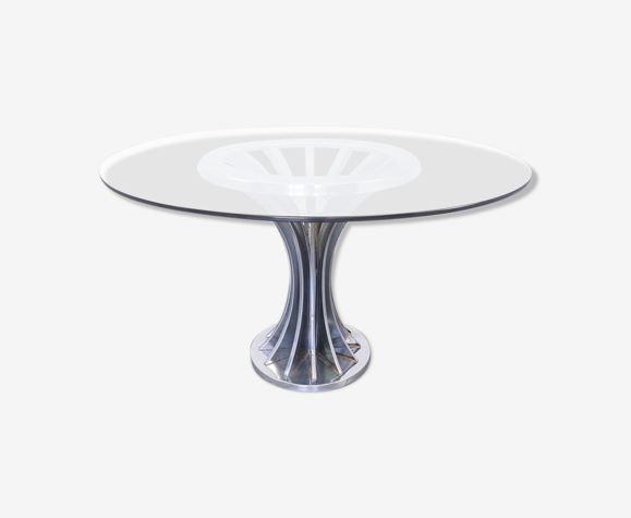 Table ronde verre métal des années 70