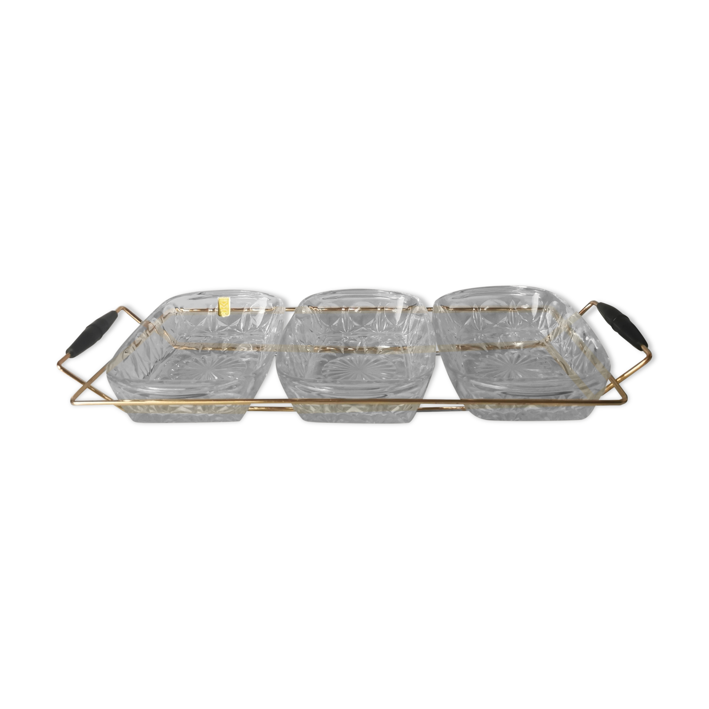Tray with glass and gold metal compartments