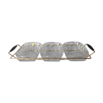 Tray with glass and gold metal compartments