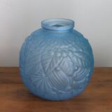 Vase ball art deco in blue glass