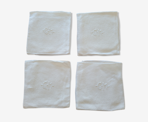4 serviettes blanches monogrammées GM