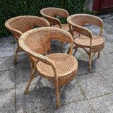 Set of 4 rattan armchairs
