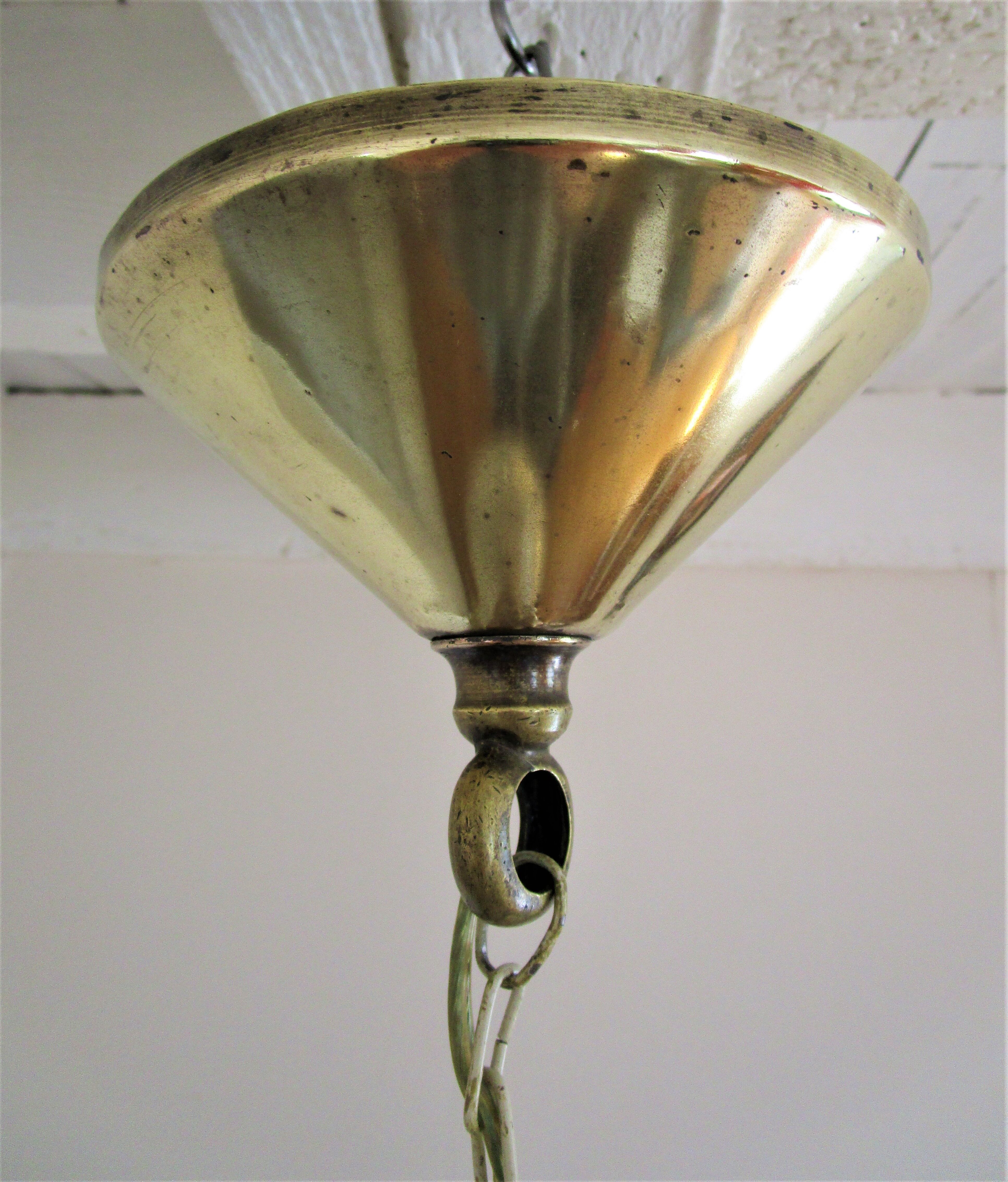Holophane glass suspension and vintage patinated brass